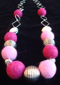 Necklace with Pink Felted Beads